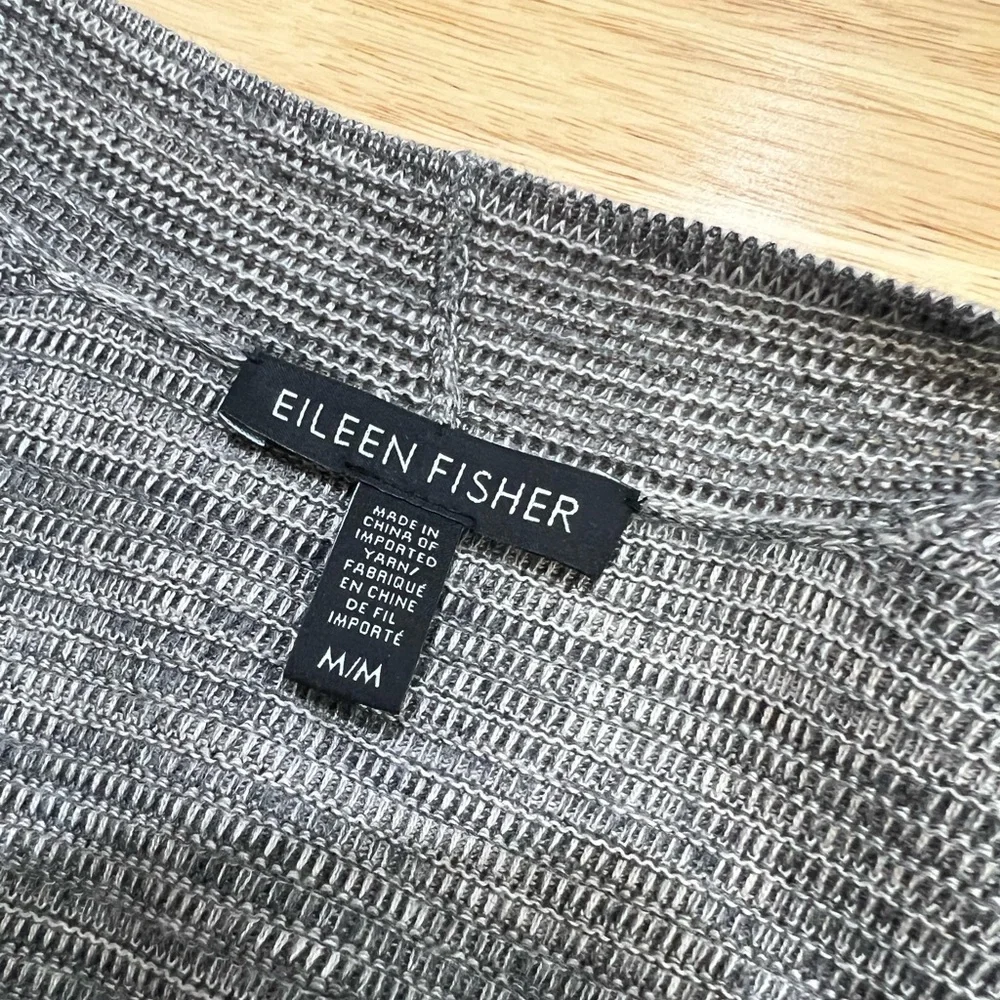 Eileen Fisher Notch Collar Cardigan Maple Oat‎ Open Front Grey Classic Work - Picture 11 of 12
